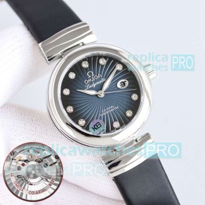 Swiss Copy Omega De Ville Ladymatic 34mm Leather Strap Gradient Blue Dial Watch 